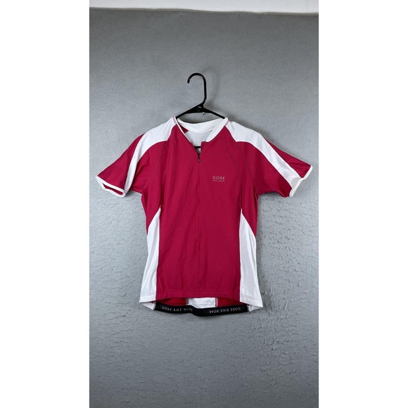 Gore Bike Wear Tops - Gore Bike Wear Cycling Jersey Womens Large Pink‎ White 1/4 Zip Short Sleeve Bike